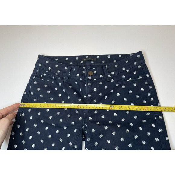 Ann Taylor navy blue snowflake jeans Small 4 Christmas Skinny Ankle Low Rise - Picture 7 of 10